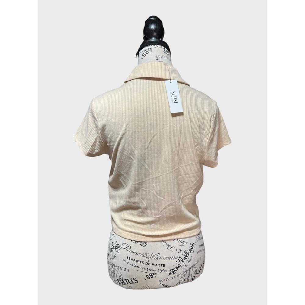 AFRM BEIGE CROPPED BUTTON FRONT Blouse Women’s Si… - image 3